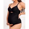 CUPSHE Women’s One Piece Swimsuit Maternity Wrapped Front Ruched Pregnancy Bathing Suit Back Hook Cutout(Black)