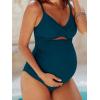 CUPSHE Women’s One Piece Swimsuit Maternity Wrapped Front Ruched Pregnancy Bathing Suit Back Hook Cutout(Navy Blue)