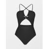 CUPSHE Women’s One Piece Swimsuit Plunge Neckline Cutout Criss Cross Bathing Suit(Black)