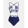 CUPSHE Women’s One Piece Swimsuit Plunge Neckline Cutout Criss Cross Bathing Suit(Blue Floral)