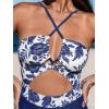 CUPSHE Women’s One Piece Swimsuit Plunge Neckline Cutout Criss Cross Bathing Suit(Blue Floral)