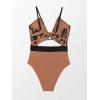 CUPSHE Women’s One Piece Swimsuit Plunge Neckline Cutout Criss Cross Bathing Suit(Brown)