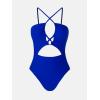 CUPSHE Women’s One Piece Swimsuit Plunge Neckline Cutout Criss Cross Bathing Suit(Navy Blue)