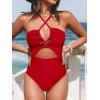 CUPSHE Women’s One Piece Swimsuit Plunge Neckline Cutout Criss Cross Bathing Suit(Red)