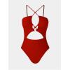 CUPSHE Women’s One Piece Swimsuit Plunge Neckline Cutout Criss Cross Bathing Suit(Red)