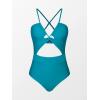 CUPSHE Women’s One Piece Swimsuit Plunge Neckline Cutout Criss Cross Bathing Suit(Teal Blue)