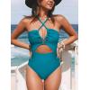 CUPSHE Women’s One Piece Swimsuit Plunge Neckline Cutout Criss Cross Bathing Suit(Teal Blue)
