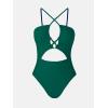 CUPSHE Women’s One Piece Swimsuit Plunge Neckline Cutout Criss Cross Bathing Suit(Teal Green)