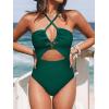 CUPSHE Women’s One Piece Swimsuit Plunge Neckline Cutout Criss Cross Bathing Suit(Teal Green)