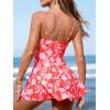 CUPSHE Women’s One Piece Swimsuit Swim Dress Square Neck Ruched Spaghetti Adjustable Straps Bathing Suit(Coral Red/Floral)