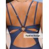 CUPSHE Women’s One Piece Swimsuit V Neck Tummy Control Double Adjustable Straps Back Cutout O-Ring(Indigo Blue)