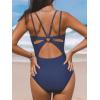 CUPSHE Women’s One Piece Swimsuit V Neck Tummy Control Double Adjustable Straps Back Cutout O-Ring(Indigo Blue)