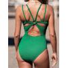 CUPSHE Women’s One Piece Swimsuit V Neck Tummy Control Double Adjustable Straps Back Cutout O-Ring(Jade Green)