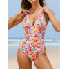 CUPSHE Women’s One Piece Swimsuit V Neck Tummy Control Double Adjustable Straps Back Cutout O-Ring(Orange/Magenta Floral)