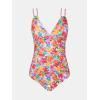 CUPSHE Women’s One Piece Swimsuit V Neck Tummy Control Double Adjustable Straps Back Cutout O-Ring(Orange/Magenta Floral)