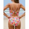 CUPSHE Women’s One Piece Swimsuit V Neck Tummy Control Double Adjustable Straps Back Cutout O-Ring(Orange/Magenta Floral)