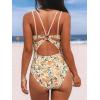 CUPSHE Women’s One Piece Swimsuit V Neck Tummy Control Double Adjustable Straps Back Cutout O-Ring(Orange/Yellow Floral)