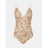CUPSHE Women’s One Piece Swimsuit V Neck Tummy Control Double Adjustable Straps Back Cutout O-Ring(Orange/Yellow Floral)