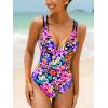 CUPSHE Women’s One Piece Swimsuit V Neck Tummy Control Double Adjustable Straps Back Cutout O-Ring(Pink Floral)