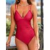CUPSHE Women’s One Piece Swimsuit V Neck Tummy Control Double Adjustable Straps Back Cutout O-Ring(Raspberry Red)