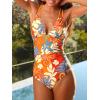 CUPSHE Women’s One Piece Swimsuit V Neck Tummy Control Double Adjustable Straps Back Cutout O-Ring(Red/Orange Floral)