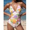 CUPSHE Women’s One Piece Swimsuit V Neck Tummy Control Double Adjustable Straps Back Cutout O-Ring(White/Pink Floral)