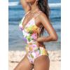 CUPSHE Women’s One Piece Swimsuit V Neck Tummy Control Double Adjustable Straps Back Cutout O-Ring(White/Pink Floral)