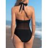 CUPSHE Women’s Plunging Hater One Piece Ruched Mesh Panel Swimsuit Deep V Neck Open Back Bathing Suit(Black)