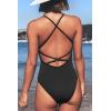 CUPSHE Women’s Solid Color V Neck Lace Up One Piece Swimsuit(Black)