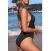 CUPSHE Women’s Solid Color V Neck Lace Up One Piece Swimsuit(Black)