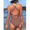 CUPSHE Women’s Solid Color V Neck Lace Up One Piece Swimsuit(Caramel)