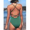 CUPSHE Women’s Solid Color V Neck Lace Up One Piece Swimsuit(Green)