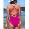 CUPSHE Women’s Solid Color V Neck Lace Up One Piece Swimsuit(Magenta)