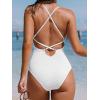 CUPSHE Women’s Solid Color V Neck Lace Up One Piece Swimsuit(White)