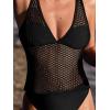 CUPSHE Women’s Tankini Sets Deep V Neck Two Piece Swimsuit Adjustable Straps Mesh Cutouts High Waisted Swimwear Cheeky(Black)