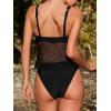 CUPSHE Women’s Tankini Sets Deep V Neck Two Piece Swimsuit Adjustable Straps Mesh Cutouts High Waisted Swimwear Cheeky(Black)