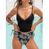 CUPSHE Women’s Tankini Sets Diamond V Neck Underwire Cutouts Two Piece Swimsuit Adjustable Straps Drawstrings Swimwear(Black/Tropical)