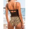 CUPSHE Women’s Tankini Sets Diamond V Neck Underwire Cutouts Two Piece Swimsuit Adjustable Straps Drawstrings Swimwear(Brown/Tropical)