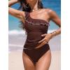 CUPSHE Women’s Tankini Sets One Shoulder Neck Asymmetrical Ruffles Two Piece Swimsuit Adjustable Straps Swimwear(Reddish Brown)