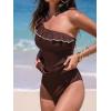 CUPSHE Women’s Tankini Sets One Shoulder Neck Asymmetrical Ruffles Two Piece Swimsuit Adjustable Straps Swimwear(Reddish Brown)