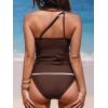 CUPSHE Women’s Tankini Sets One Shoulder Neck Asymmetrical Ruffles Two Piece Swimsuit Adjustable Straps Swimwear(Reddish Brown)