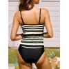 CUPSHE Women’s Tankini Sets Scoop Neck Two Piece Swimsuit Adjustable Straps Crisscross Self Tie Swimwear Ruched(Black Apricot Stripes)