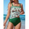 CUPSHE Women’s Tankini Sets Two Piece Bathing Suits Square Neck Adjustable Straps Ruched Swimsuits Swimwear(Dark Green/Floral)