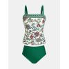 CUPSHE Women’s Tankini Sets Two Piece Bathing Suits Square Neck Adjustable Straps Ruched Swimsuits Swimwear(Dark Green/Floral)