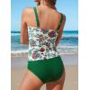 CUPSHE Women’s Tankini Sets Two Piece Bathing Suits Square Neck Adjustable Straps Ruched Swimsuits Swimwear(Dark Green/Floral)