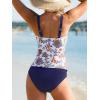 CUPSHE Women’s Tankini Sets Two Piece Bathing Suits Square Neck Adjustable Straps Ruched Swimsuits Swimwear(Navy Blue/White Floral)