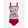 CUPSHE Women’s Tankini Sets Two Piece Bathing Suits Square Neck Adjustable Straps Ruched Swimsuits Swimwear(Red/Floral)