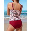 CUPSHE Women’s Tankini Sets Two Piece Bathing Suits Square Neck Adjustable Straps Ruched Swimsuits Swimwear(Red/Floral)