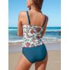 CUPSHE Women’s Tankini Sets Two Piece Bathing Suits Square Neck Adjustable Straps Ruched Swimsuits Swimwear(Teal/Floral)