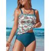 CUPSHE Women’s Tankini Sets Two Piece Bathing Suits Square Neck Adjustable Straps Ruched Swimsuits Swimwear(Teal/Floral)